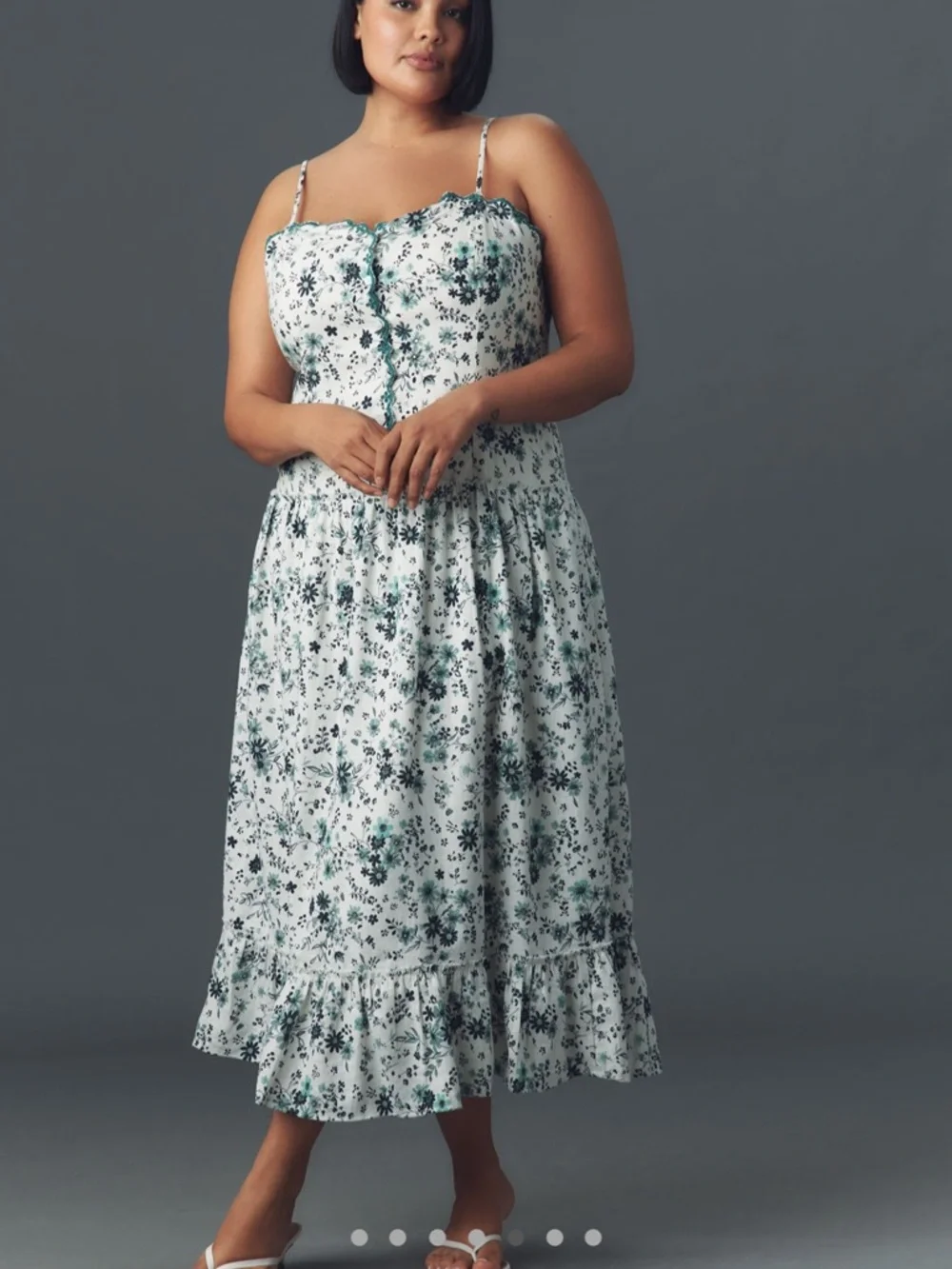 NWT Anthropologie Drop-waist Spaghetti Strap Midi Dress in White & Green - Picture 5 of 7